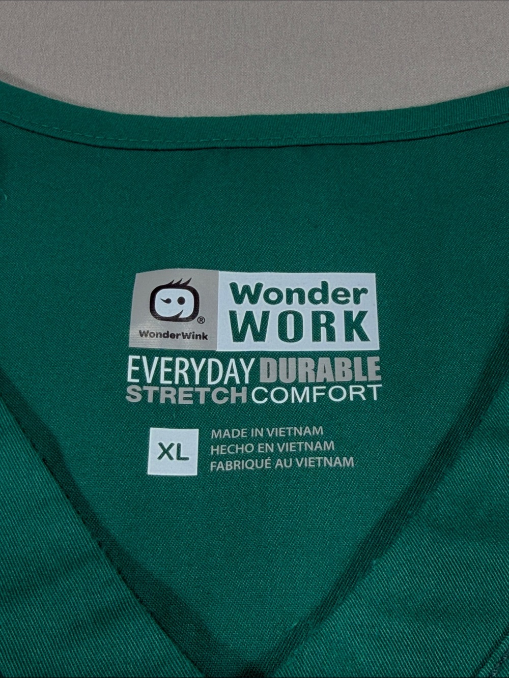 Medical scrub top WonderWink Teal Green V-Neck Scrub Top with Gold Glitter Logo - Picture 4 of 8